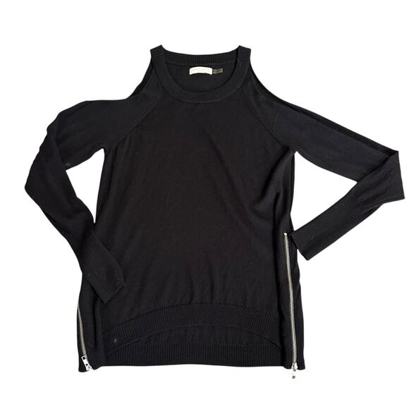 Ramy Brook Tascha Black Cold Shoulder Wool Sweater with Side Zipper Size Small - Picture 4 of 9
